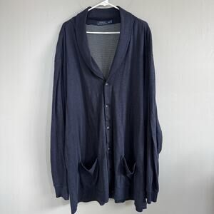 Polo Ralph Lauren Men 2XLT Cardigan Sweater Navy Blue Pocket Collar Pima Cotton
